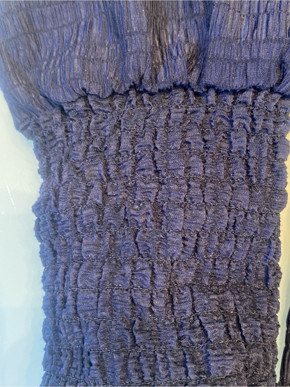 Steve Madden Navy Blue Crinkle Textured Sheer Long Sleeve Mini Shift Dress L - Picture 4 of 8